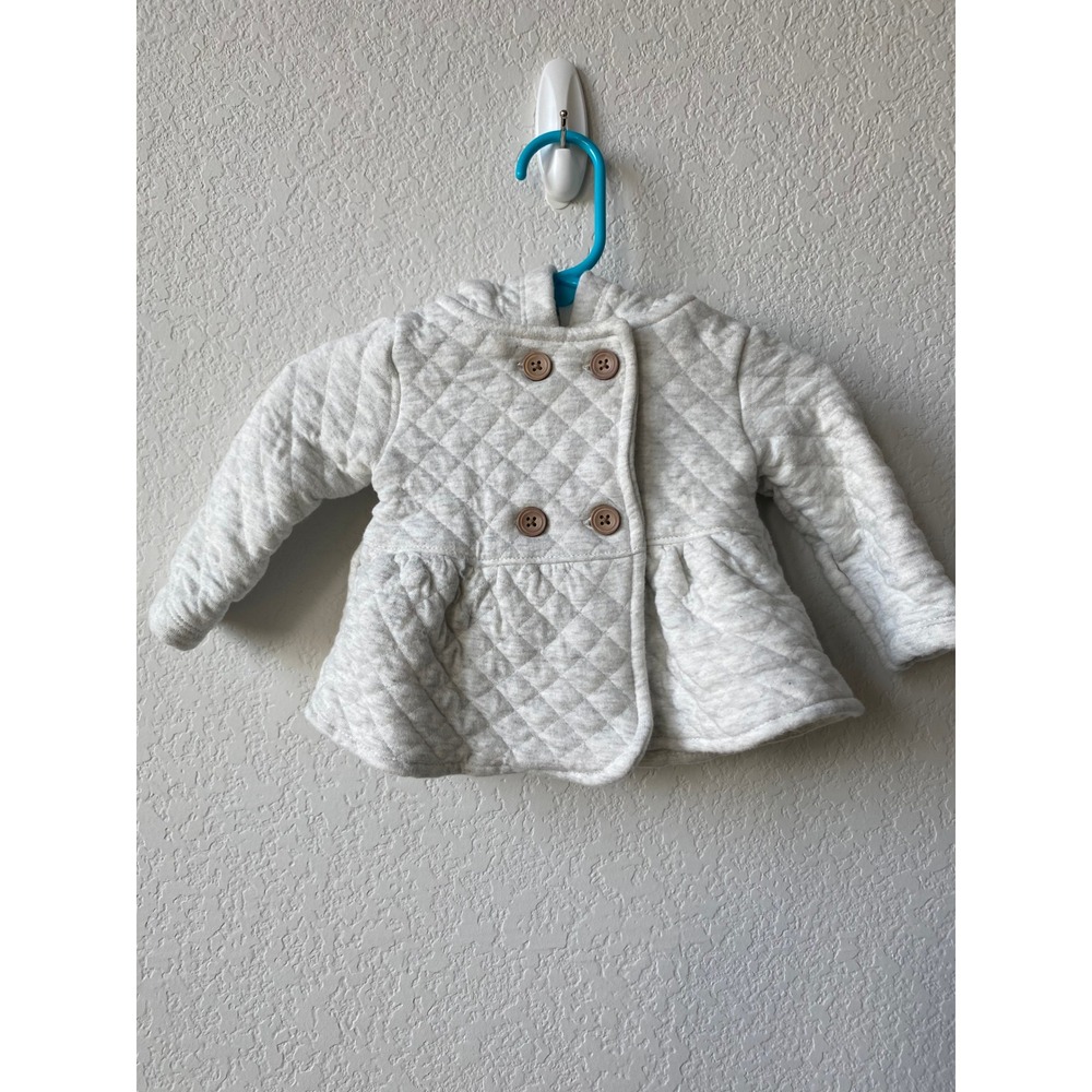 Carters Baby Girl Quilted Diamond Peplum Hooded Jacket 6m Grey White 1M150610